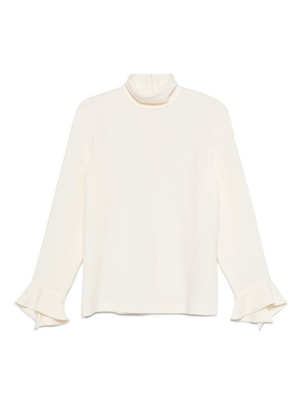 Alberto Biani Ivory High Neck Blouse With Bell Sleeves For Women Office To Evening