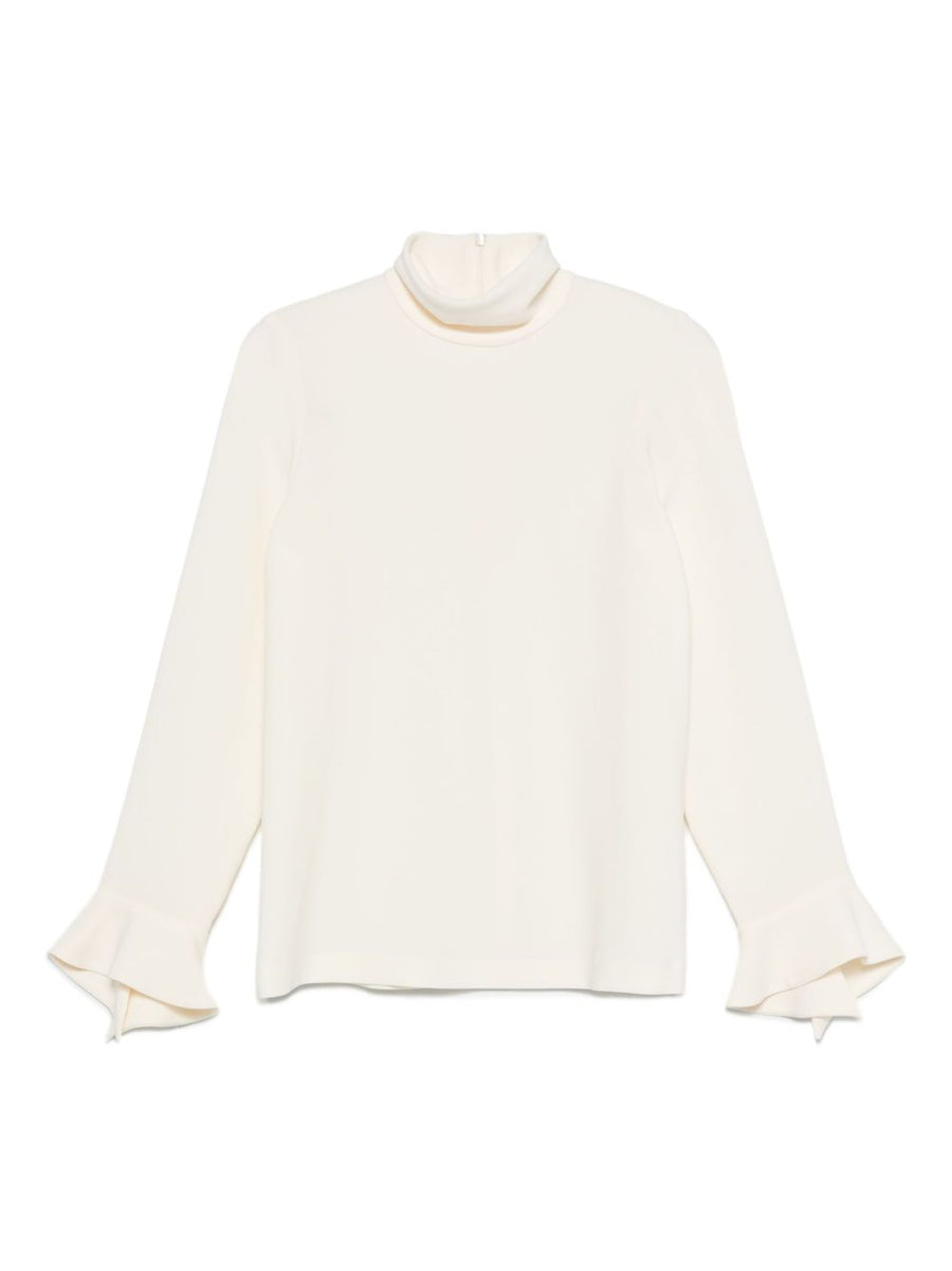 Alberto Biani Ivory High Neck Blouse With Bell Sleeves For Women Office To Evening