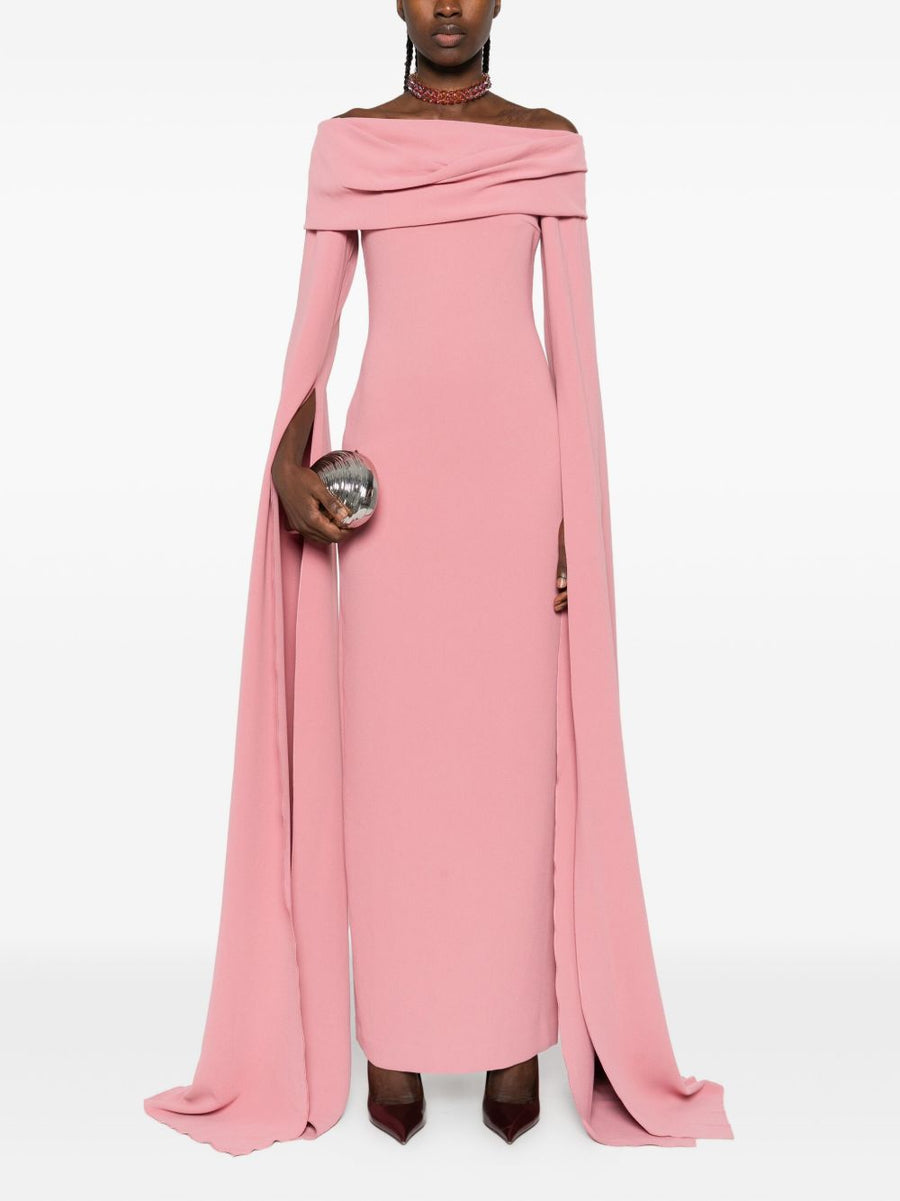 Solace London Nuri Midi Dress Pink Off Shoulder Silhouette Flattering Fit For Events Women