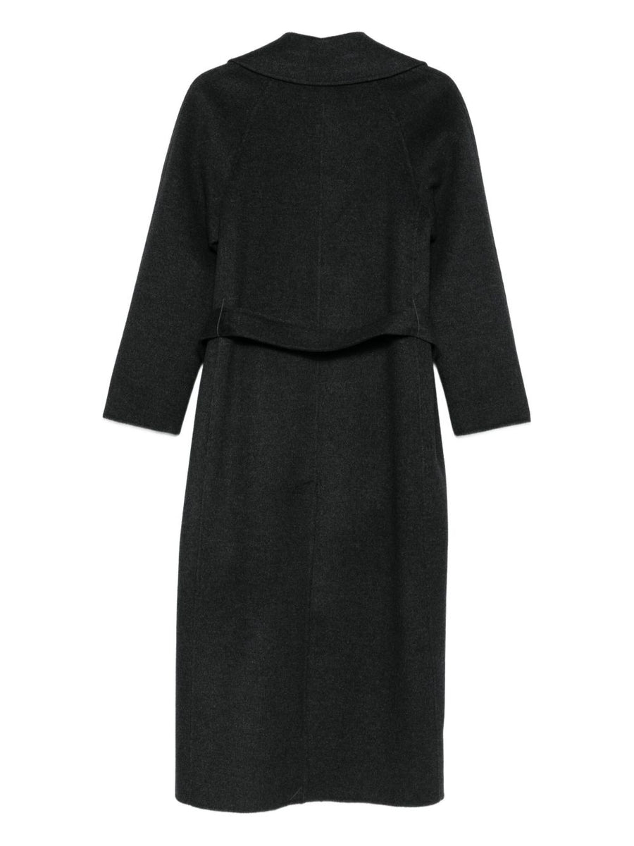 Paltò Paola Grey Wool Coat for Women, Self-Tie Belt, Notched Lapel, Tailored Luxury Outerwear