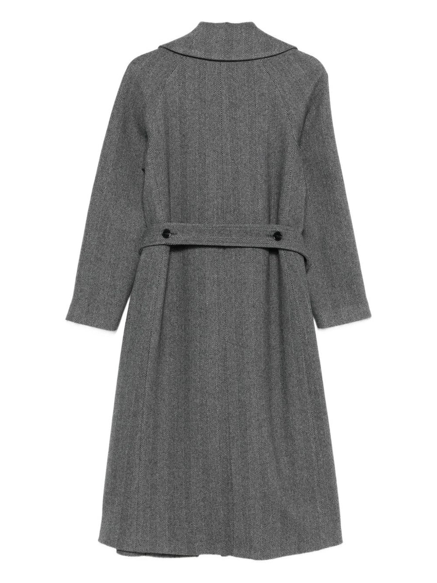 Paltò Wool Coat Women Belted Timeless Grey Herringbone