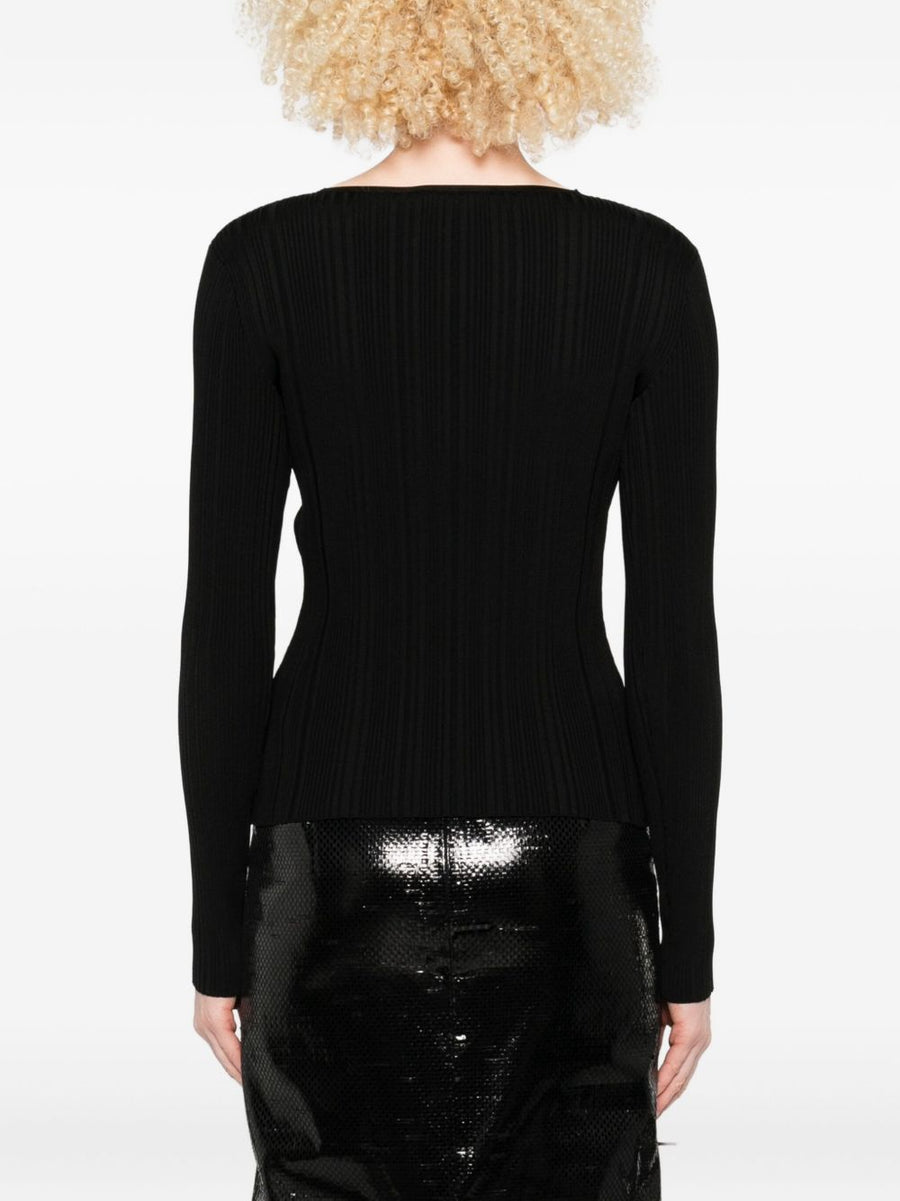 Self-Portrait Lace-Trimmed Ribbed Top For Women, Luxurious Black Knit With Delicate Lace Detail, Versatile
