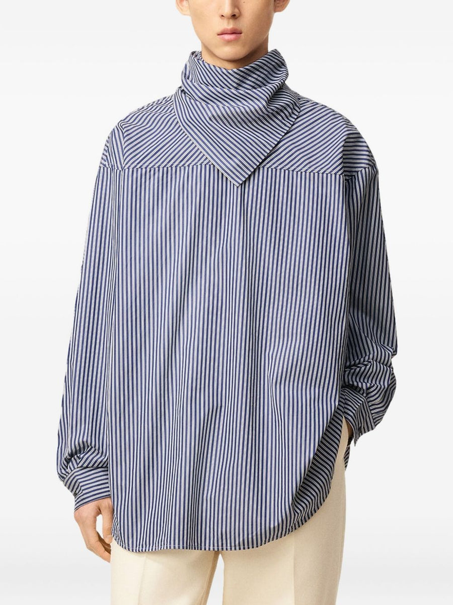 Ami Paris Bandana Collar Cotton Shirt For Women With Blue Stripes In Clear Blue Shade