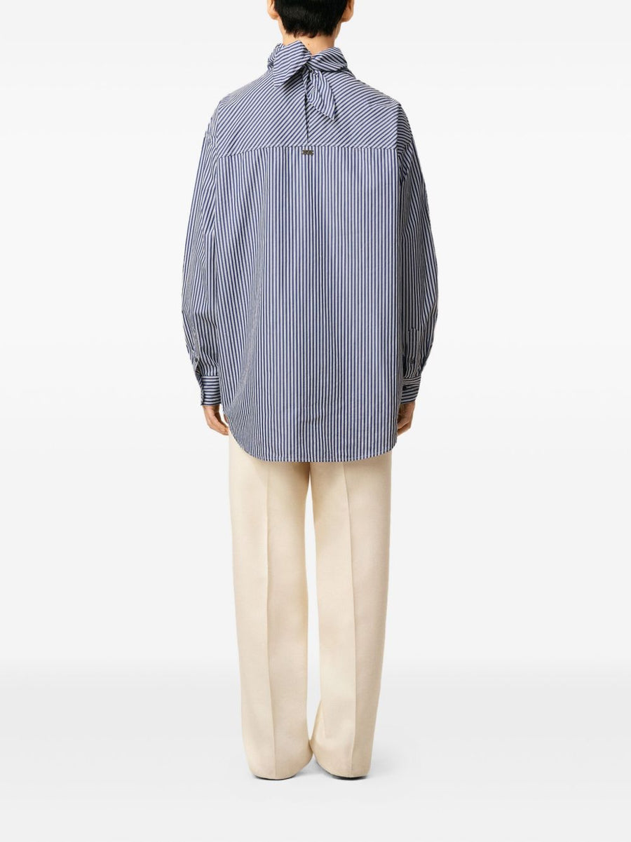 Ami Paris Bandana Collar Cotton Shirt For Women With Blue Stripes In Clear Blue Shade