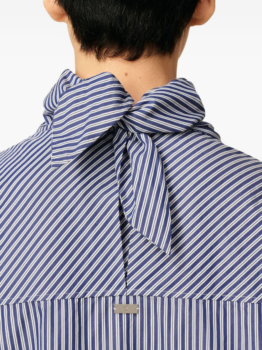 Ami Paris Bandana Collar Cotton Shirt For Women With Blue Stripes In Clear Blue Shade