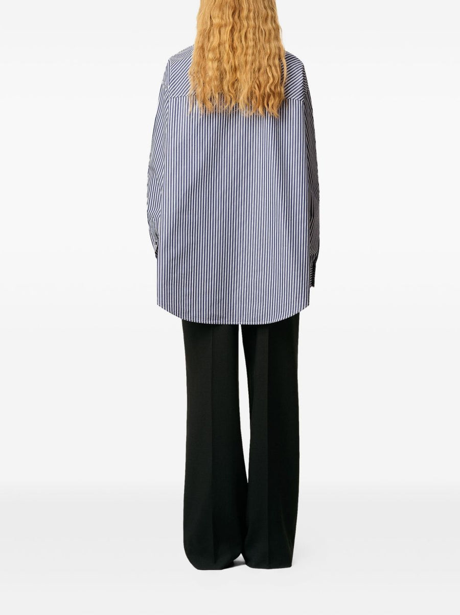 Ami Paris Bandana Collar Cotton Shirt For Women With Blue Stripes In Clear Blue Shade
