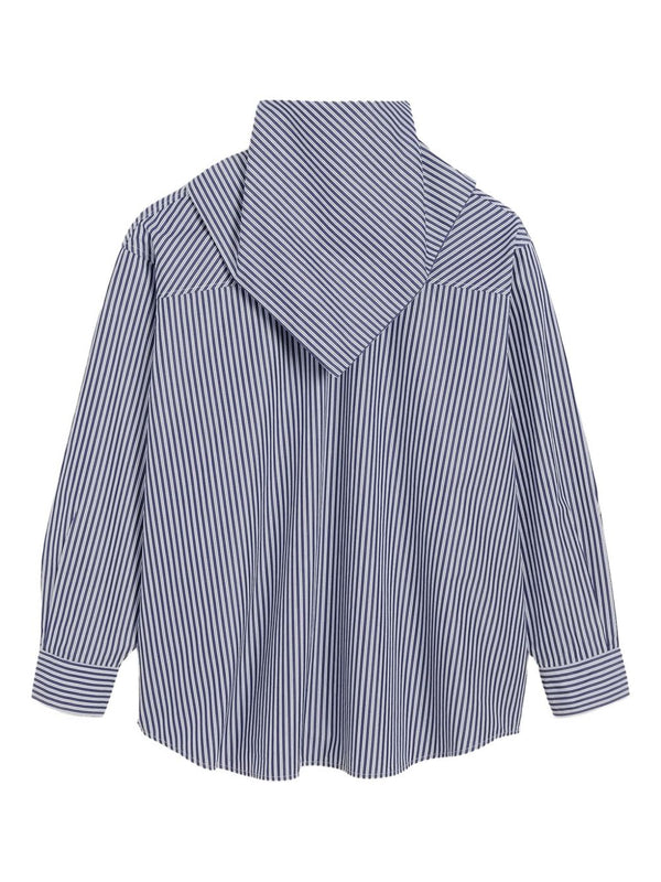 Ami Paris Bandana Collar Cotton Shirt For Women With Blue Stripes In Clear Blue Shade