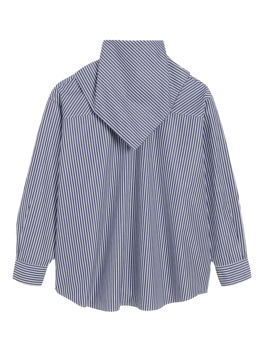 Ami Paris Bandana Collar Cotton Shirt For Women With Blue Stripes In Clear Blue Shade