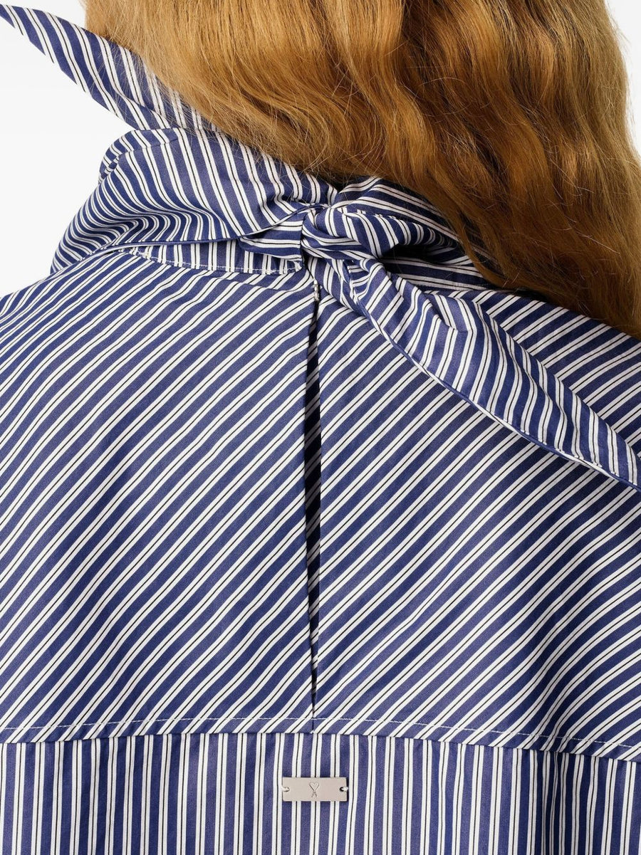Ami Paris Bandana Collar Cotton Shirt For Women With Blue Stripes In Clear Blue Shade