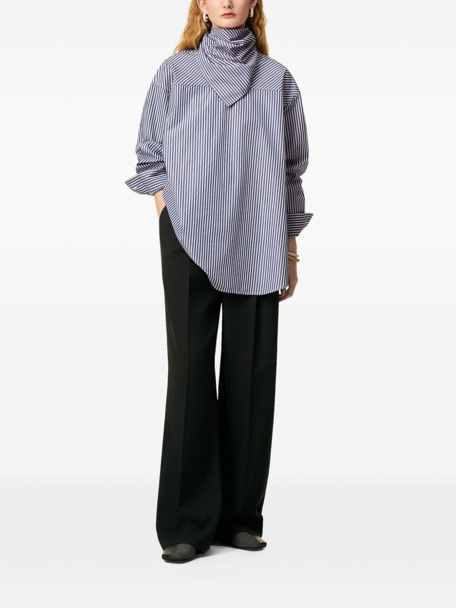 Ami Paris Bandana Collar Cotton Shirt For Women With Blue Stripes In Clear Blue Shade