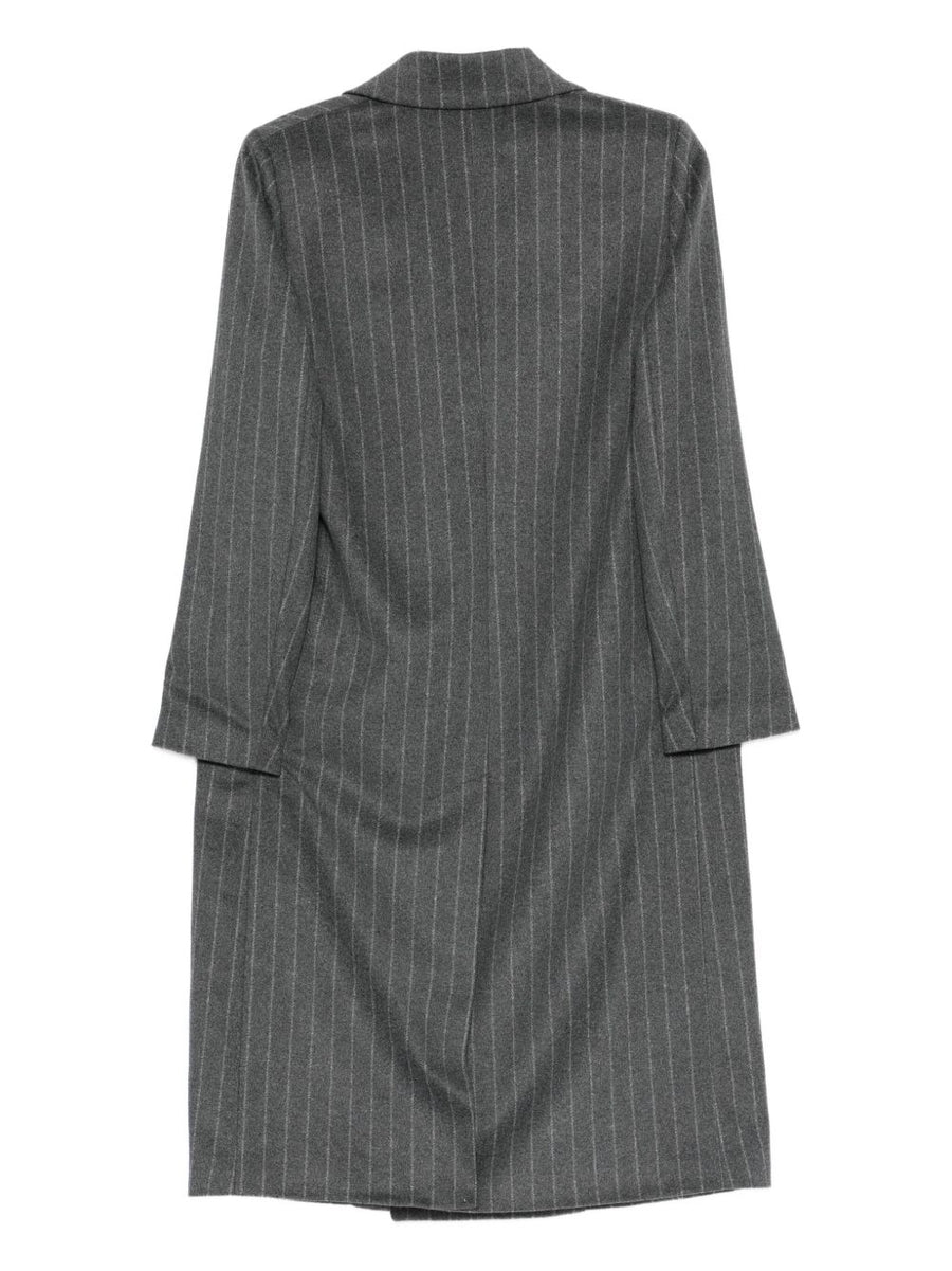 Paltò Wool Double Breasted Coat For Women Grey Pinstripe Peak Lapel Timeless Workwear