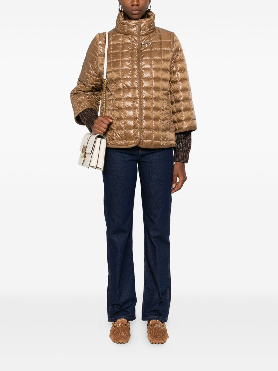 Fay Nylon Quilted Cape For Women With Snap Closure And Versatile Camel Outerwear