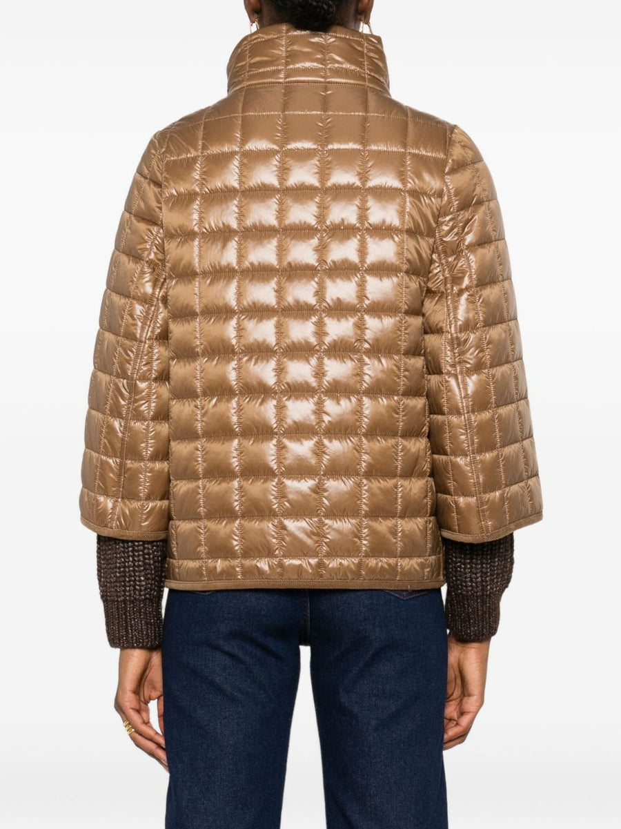Fay Nylon Quilted Cape For Women With Snap Closure And Versatile Camel Outerwear