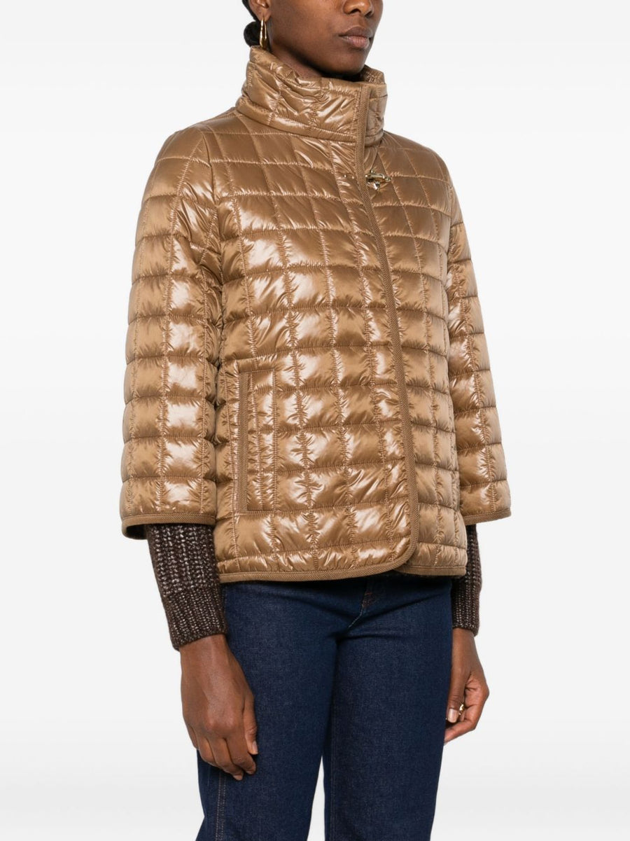 Fay Nylon Quilted Cape For Women With Snap Closure And Versatile Camel Outerwear