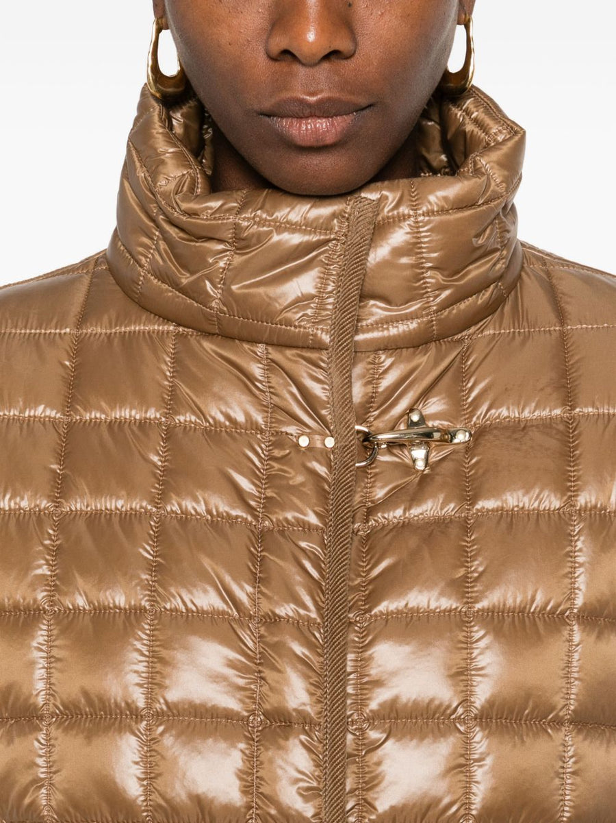 Fay Nylon Quilted Cape For Women With Snap Closure And Versatile Camel Outerwear