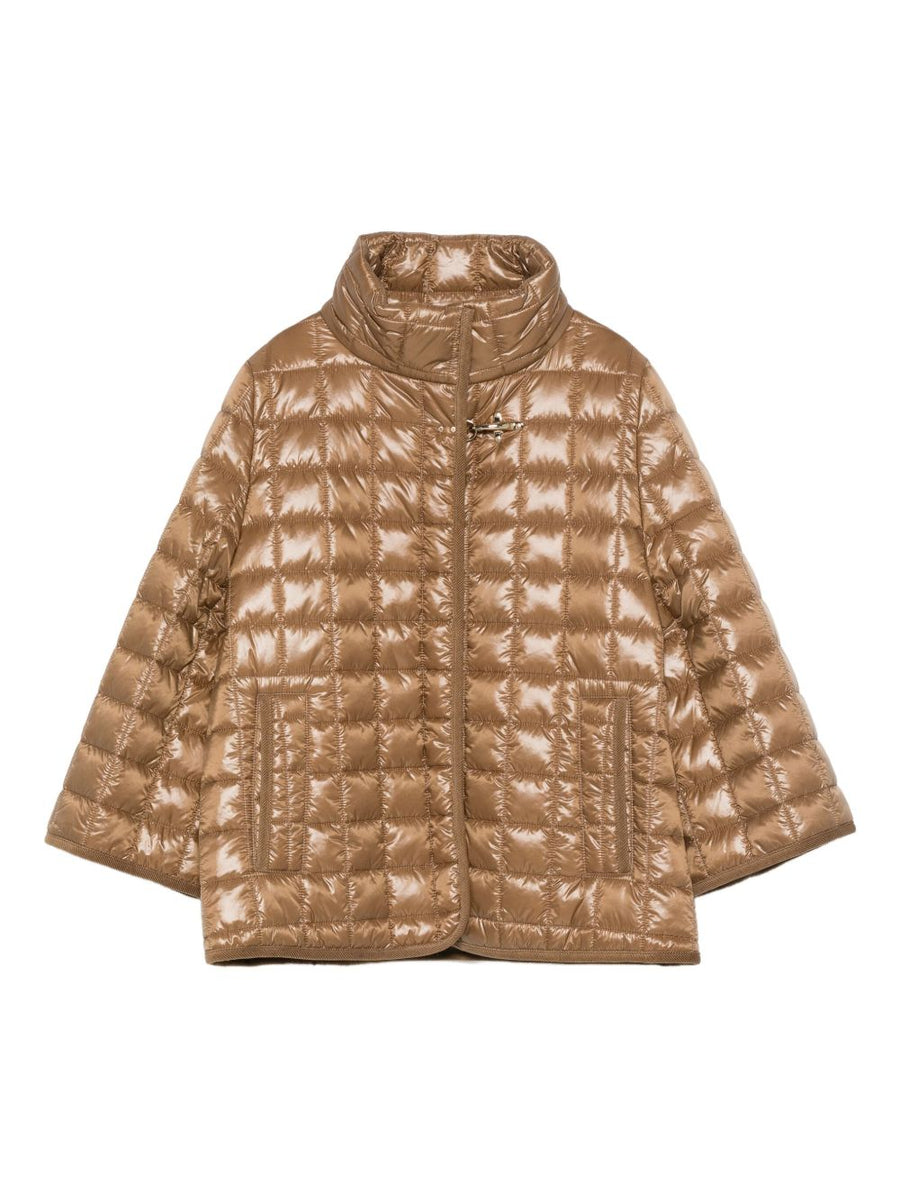 Fay Nylon Quilted Cape For Women With Snap Closure And Versatile Camel Outerwear
