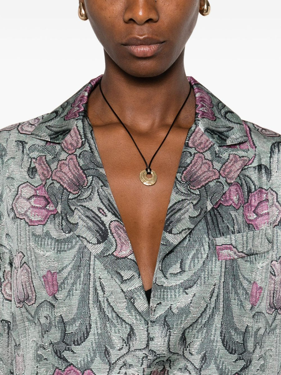 Pierre Louis Mascia Silk Printed Coat For Women With Ombre Floral Bead Detailing