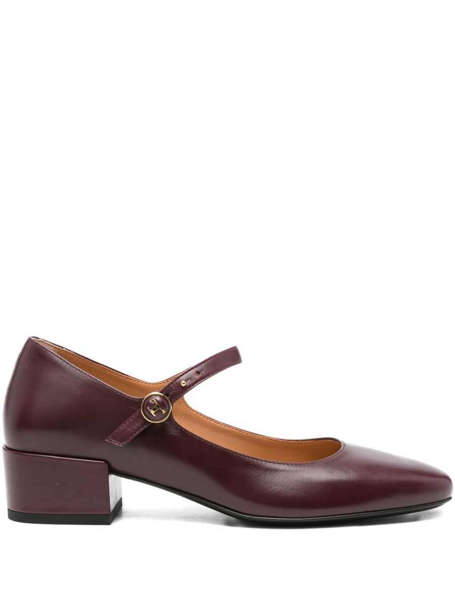 Tod's Mary Jane Pumps Calf Leather Brown 4cm Block Heel Ankle Strap For Women Office To Evening
