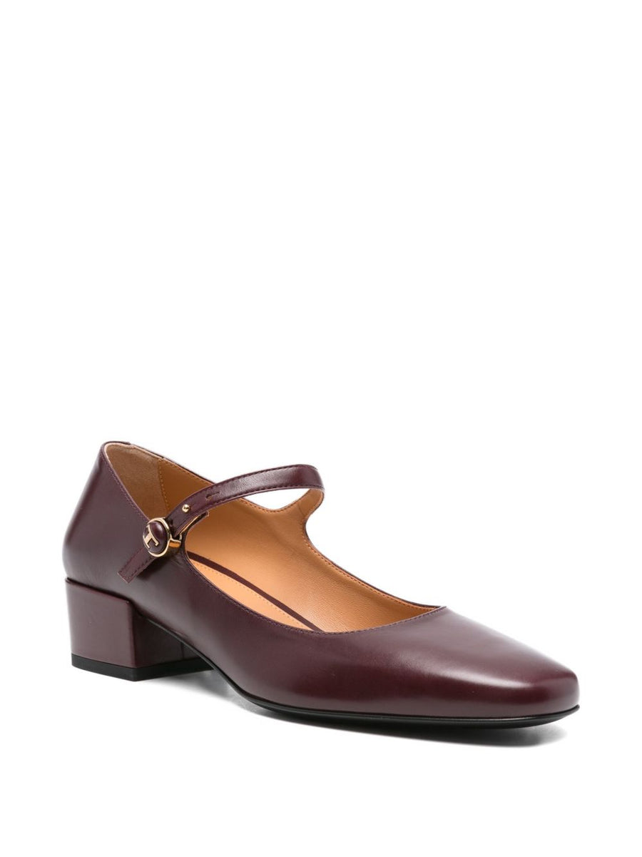 Tod's Mary Jane Pumps Calf Leather Brown 4cm Block Heel Ankle Strap For Women Office To Evening