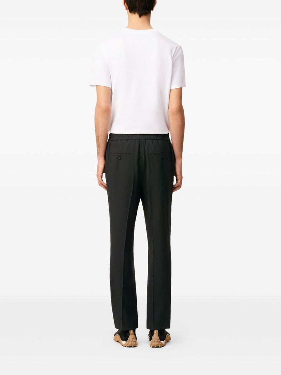 Ami Paris Wool Trousers For Men Elastic Waistband Pleated Front Dark Grey Luxury Dress Pants