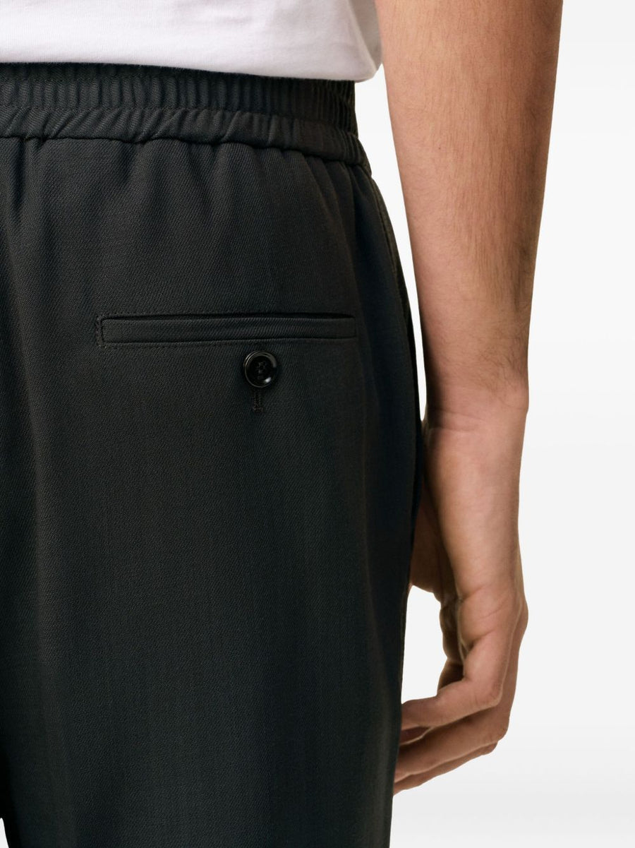Ami Paris Wool Trousers For Men Elastic Waistband Pleated Front Dark Grey Luxury Dress Pants