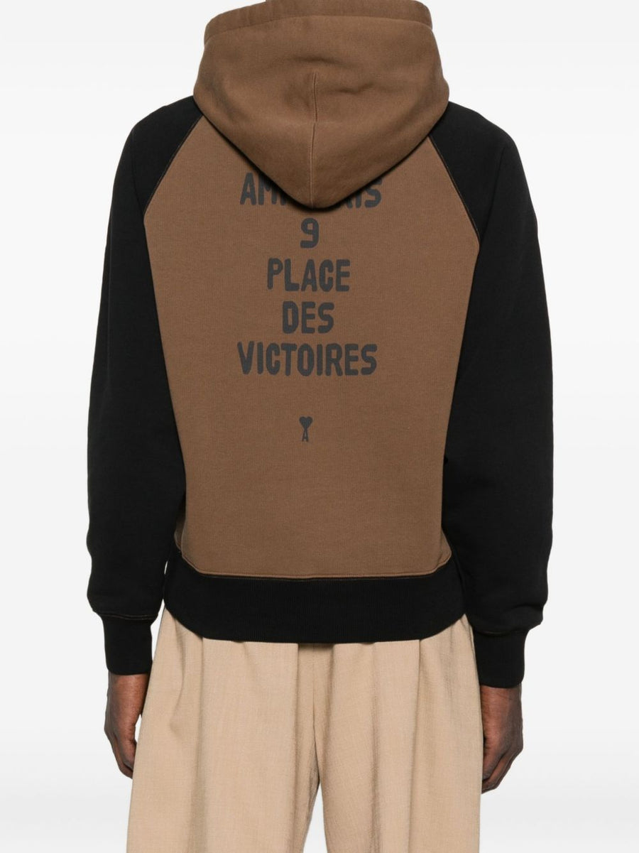 Ami Paris Premium Cotton Colorblock Hoodie For Men With Embroidered Logo And Kangaroo Pocket