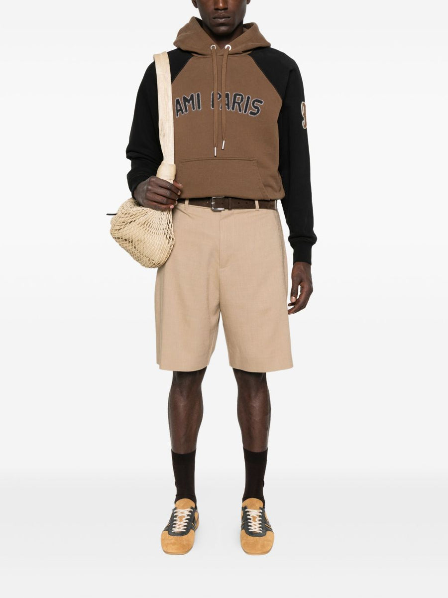 Ami Paris Premium Cotton Colorblock Hoodie For Men With Embroidered Logo And Kangaroo Pocket