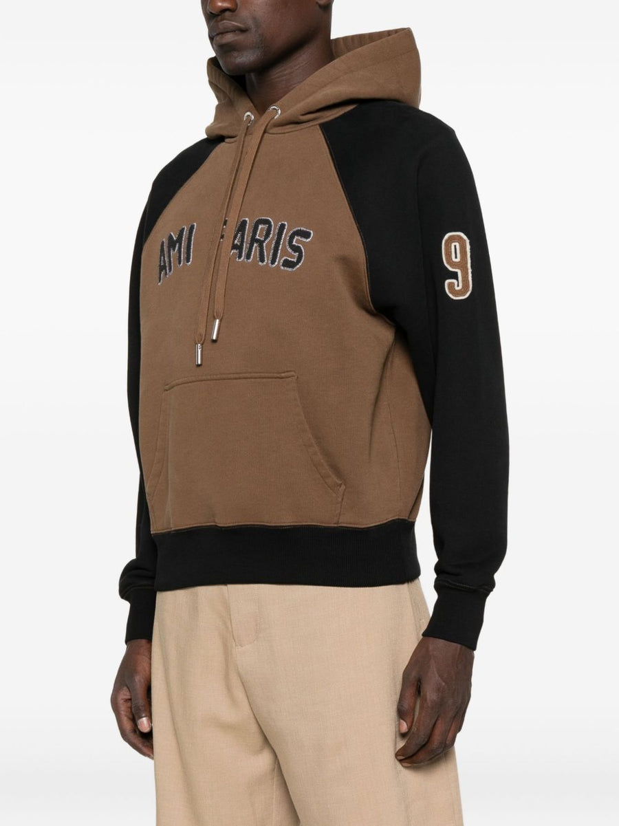 Ami Paris Premium Cotton Colorblock Hoodie For Men With Embroidered Logo And Kangaroo Pocket