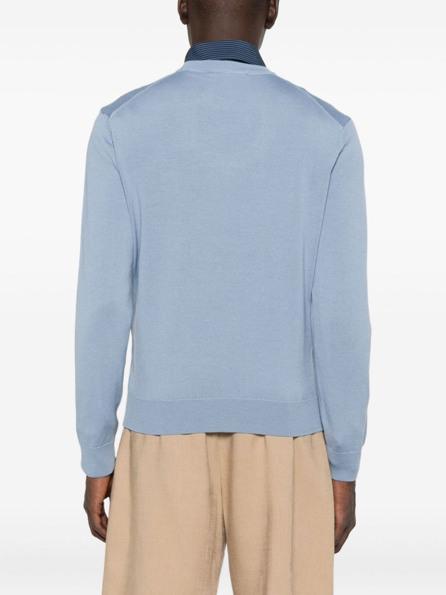 Maison Kitsuné Fox Head Wool Sweater For Men Light Blue Premium Craftsmanship Embroidered Logo