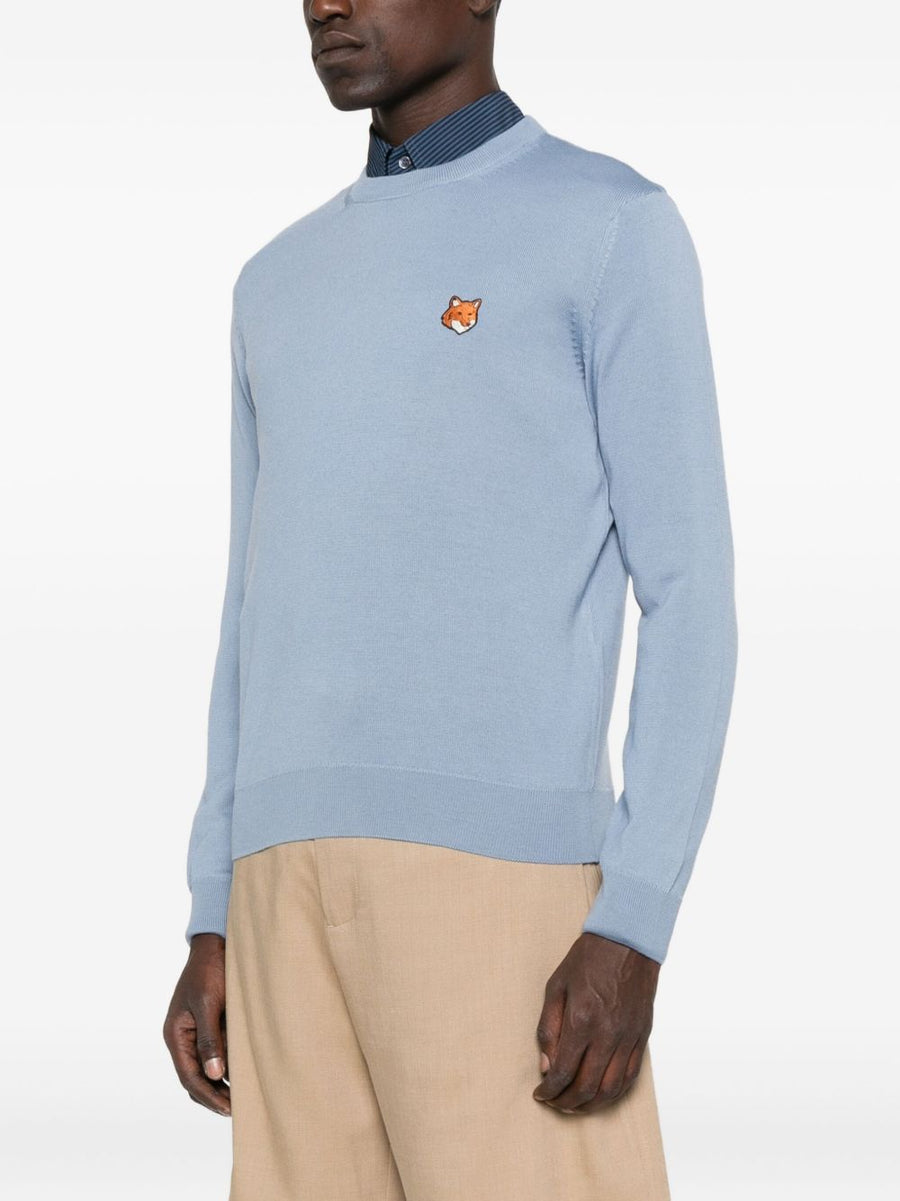 Maison Kitsuné Fox Head Wool Sweater For Men Light Blue Premium Craftsmanship Embroidered Logo
