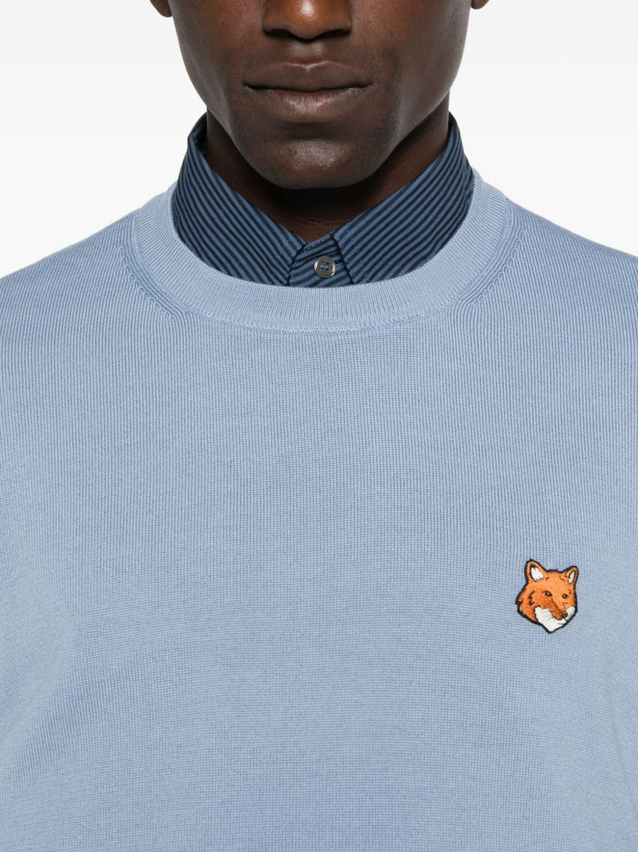 Maison Kitsuné Fox Head Wool Sweater For Men Light Blue Premium Craftsmanship Embroidered Logo