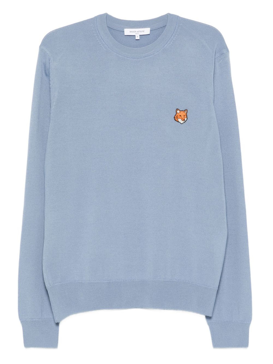 Maison Kitsuné Fox Head Wool Sweater For Men Light Blue Premium Craftsmanship Embroidered Logo
