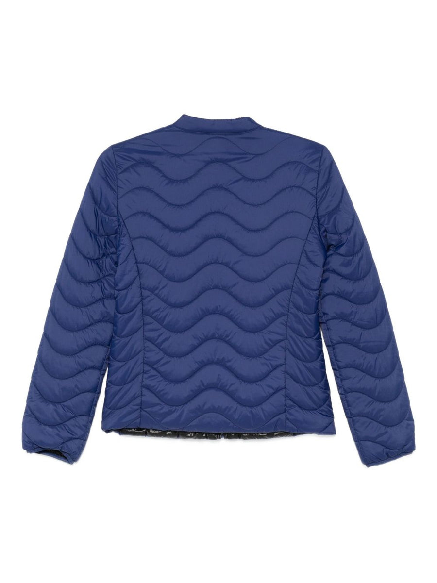 Emporio Armani Wave Quilted Jacket For Women In Royal Blue With Stand Collar Fall Winter 2025