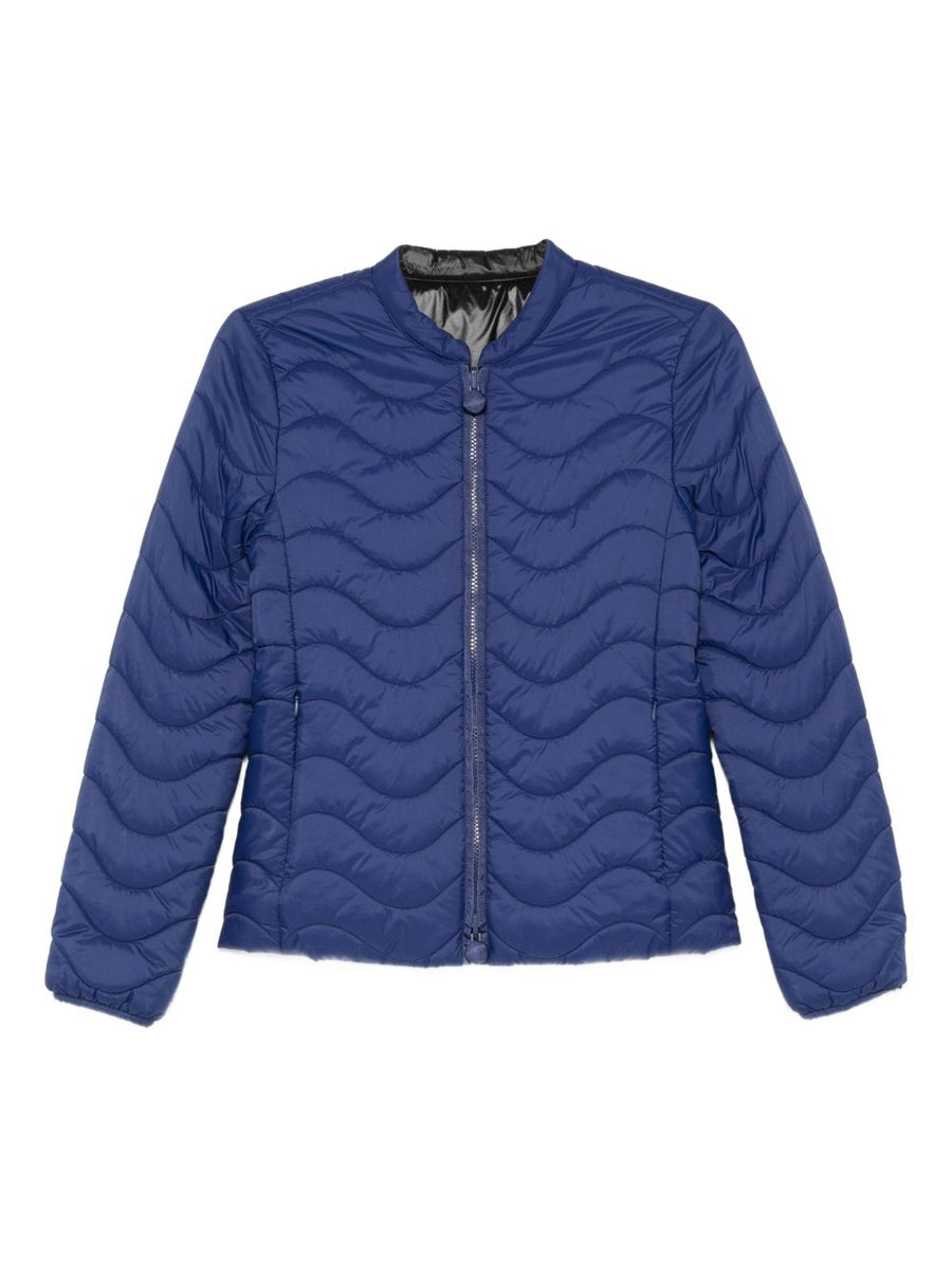 Emporio Armani Wave Quilted Jacket For Women In Royal Blue With Stand Collar Fall Winter 2025