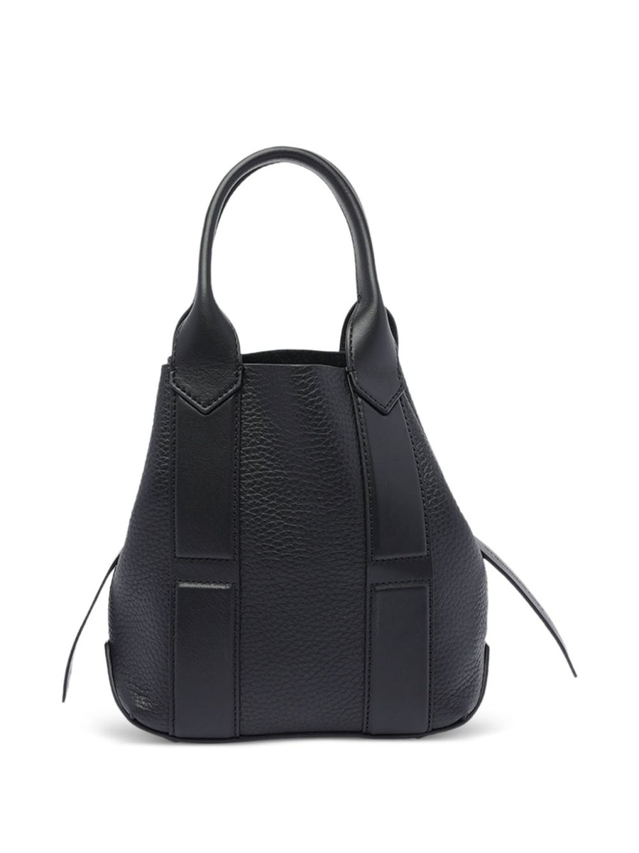 Hogan Pre Script Small Shopping Bag Black Calf Leather Concealed Closure Crossbody For Women