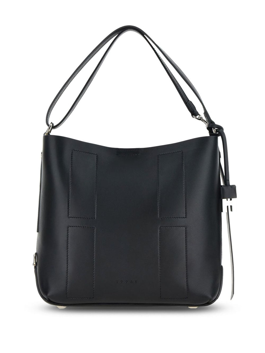 Hogan Pre Hocket Small Leather Hobo Bag For Women Luxury Compact Everyday City Style Magnetic Closure Silver Hardware
