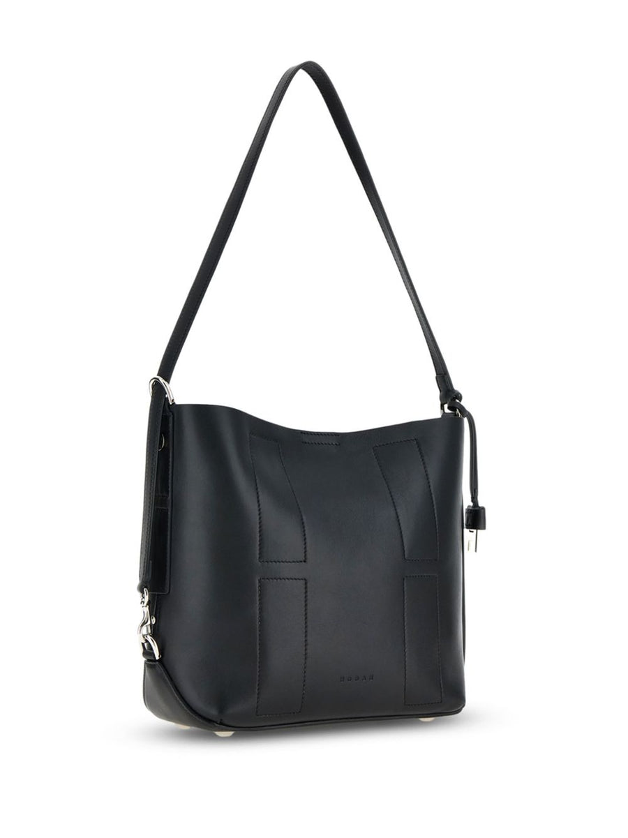 Hogan Pre Hocket Small Leather Hobo Bag For Women Luxury Compact Everyday City Style Magnetic Closure Silver Hardware