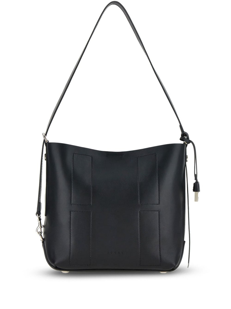 Hogan Pre Hocket Small Leather Hobo Bag For Women Luxury Compact Everyday City Style Magnetic Closure Silver Hardware