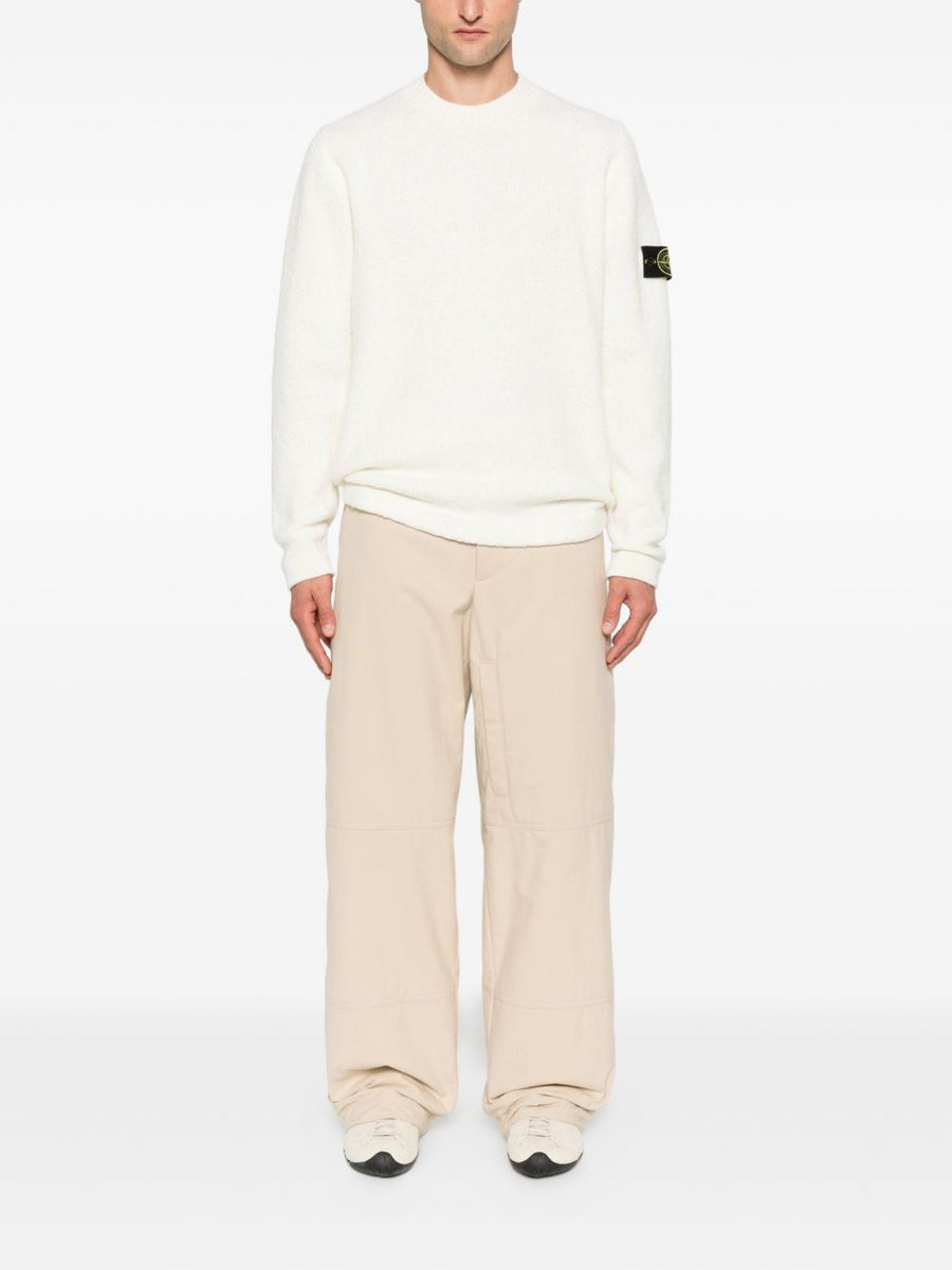Stone Island Wool Blend Crewneck Sweater Ivory For Men Luxurious Warmth Signature Logo Patch
