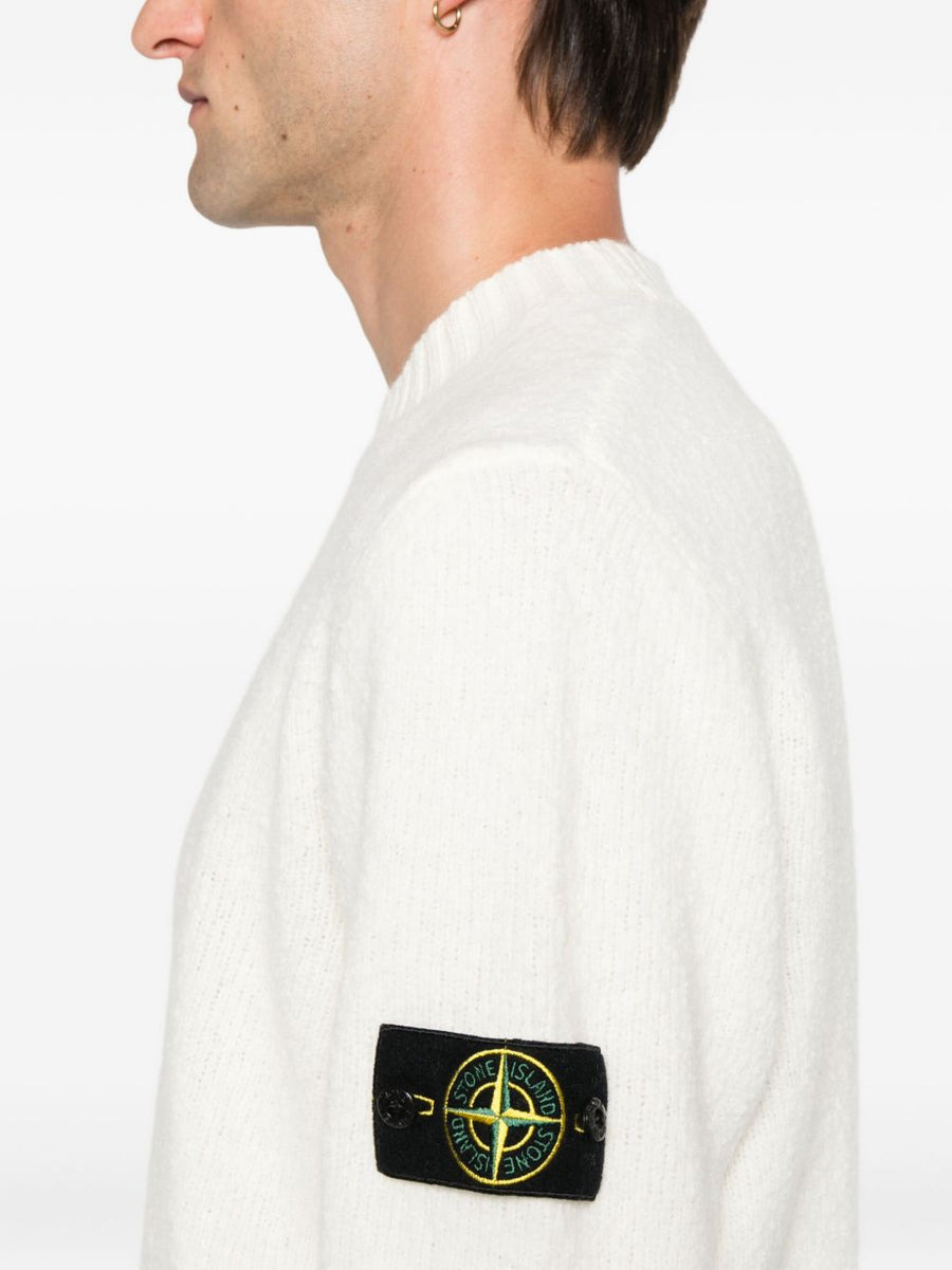 Stone Island Wool Blend Crewneck Sweater Ivory For Men Luxurious Warmth Signature Logo Patch