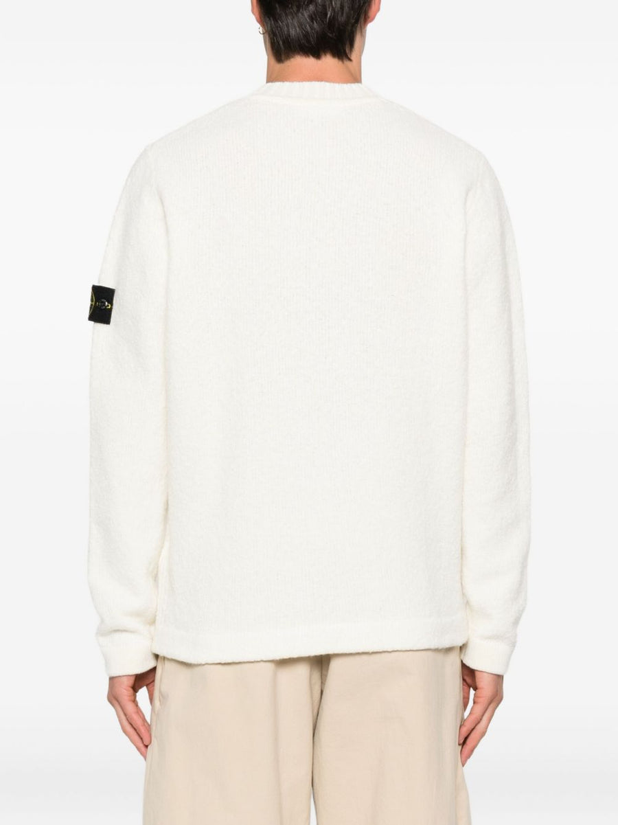 Stone Island Wool Blend Crewneck Sweater Ivory For Men Luxurious Warmth Signature Logo Patch