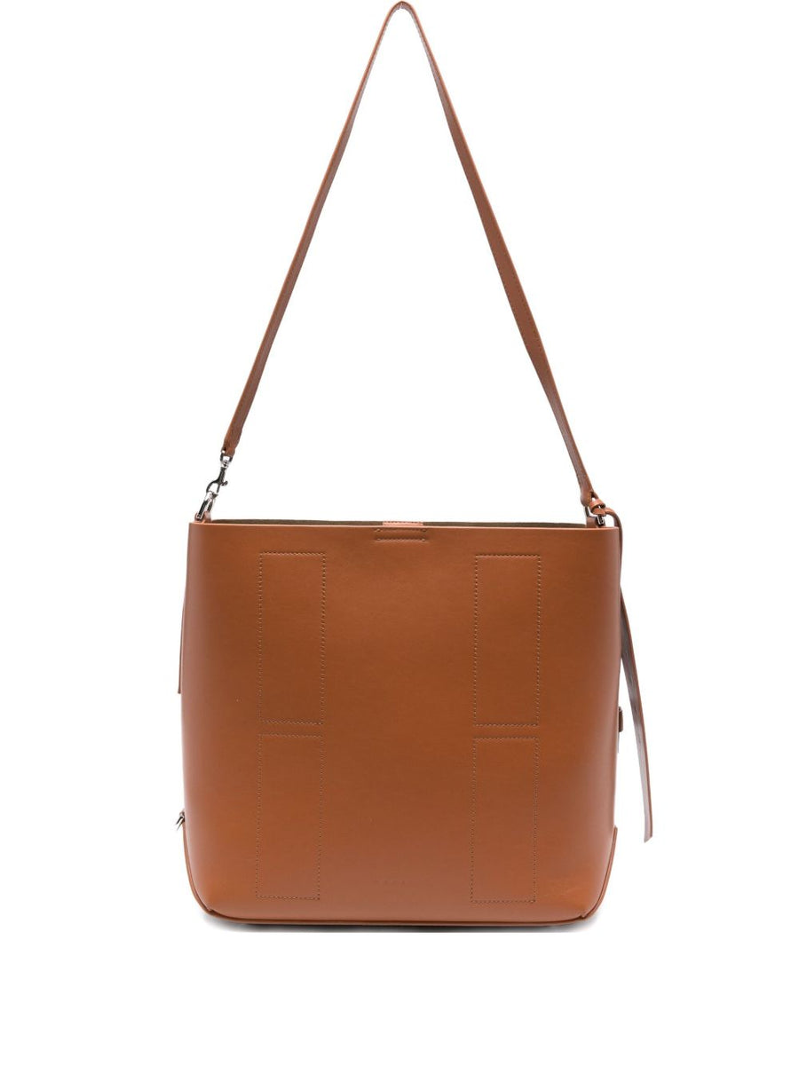 Hogan Hocket Small Hobo Bag Calf Leather Brown For Women Everyday Luxury With Panelled Texture And Compact Silhouette
