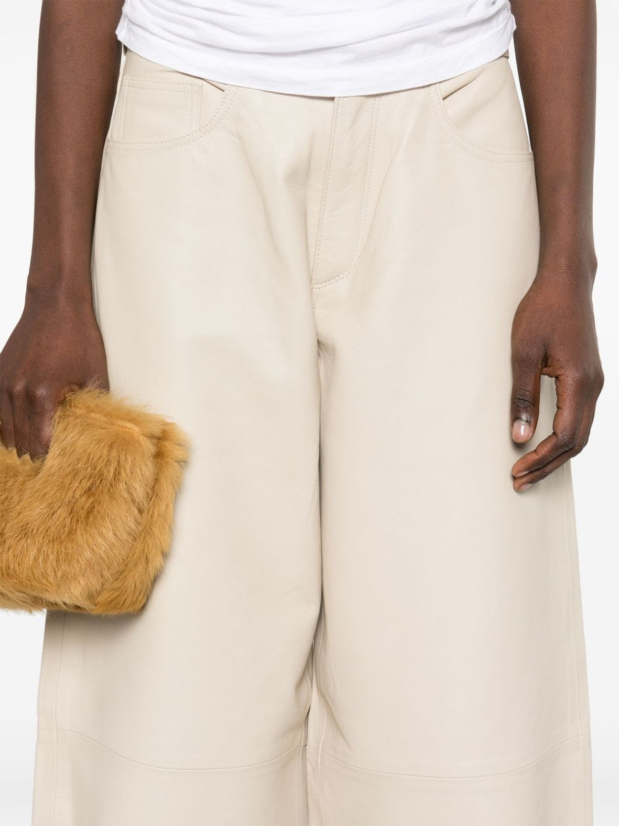 Leather Trousers Haikure Bethany For Women Ivory 100 Percent Lamb Leather Wide Leg Luxury