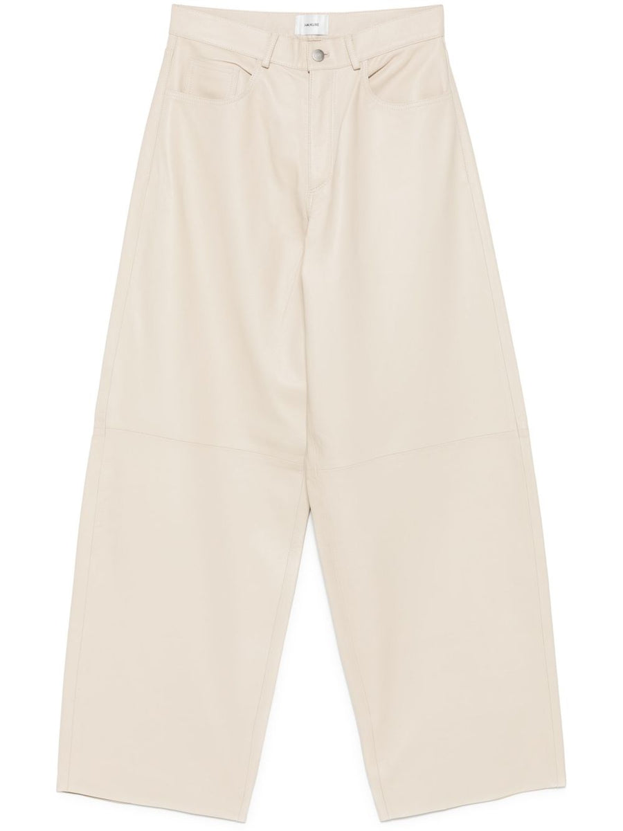 Leather Trousers Haikure Bethany For Women Ivory 100 Percent Lamb Leather Wide Leg Luxury