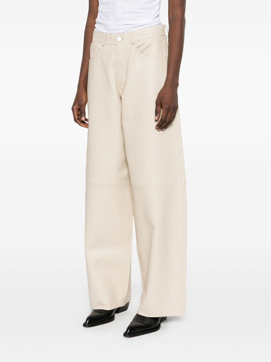 Leather Trousers Haikure Bethany For Women Ivory 100 Percent Lamb Leather Wide Leg Luxury