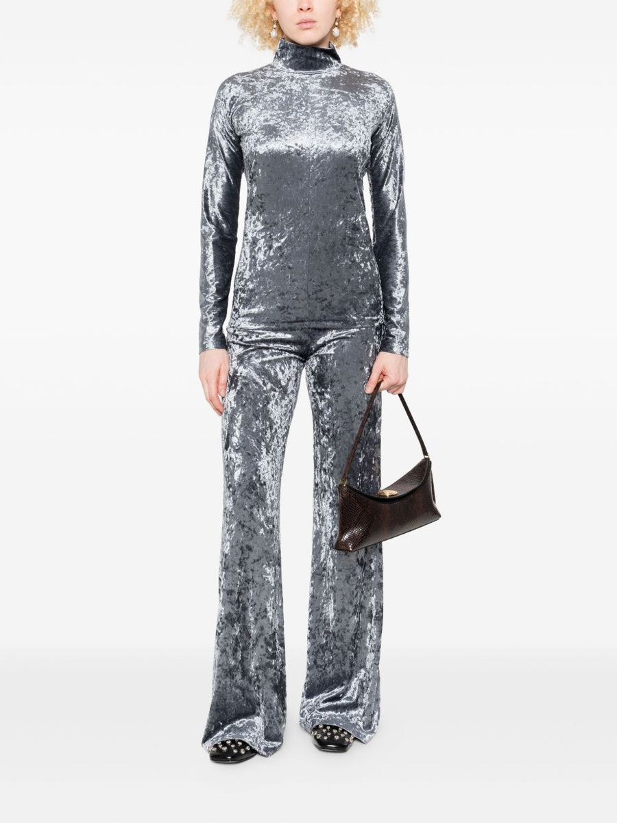 Forte Forte Velvet High Waisted Trousers Crushed Velvet Shadow Grey Refined Silhouette Luxurious For Modern Women