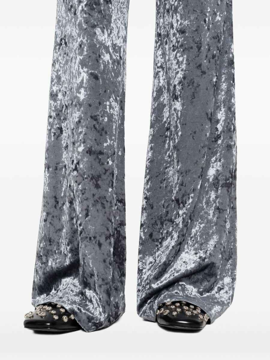 Forte Forte Velvet High Waisted Trousers Crushed Velvet Shadow Grey Refined Silhouette Luxurious For Modern Women