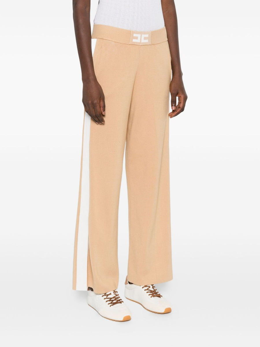 Elisabetta Franchi Tricot Trousers Beige Luxurious Elastic Waistband Subtle Logo Women FW25