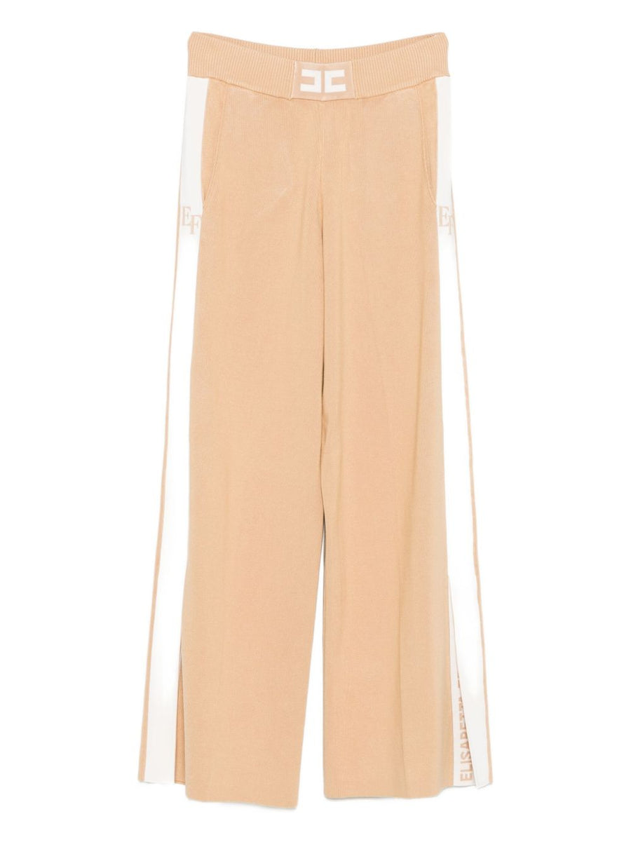 Elisabetta Franchi Tricot Trousers Beige Luxurious Elastic Waistband Subtle Logo Women FW25