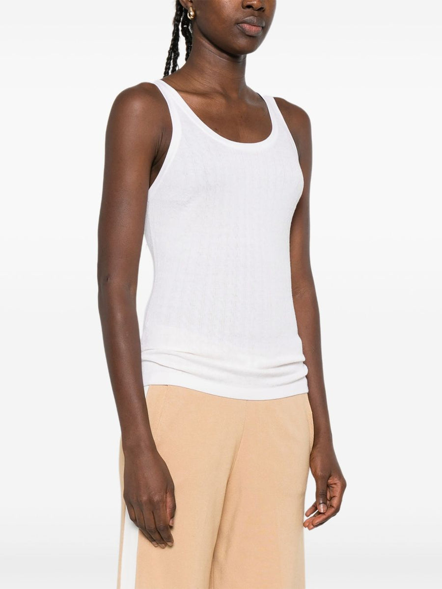 Elisabetta Franchi Wool Blend Tank Top For Women Ivory Lux Knit Layering Essential Sleeveless Scoop Neck